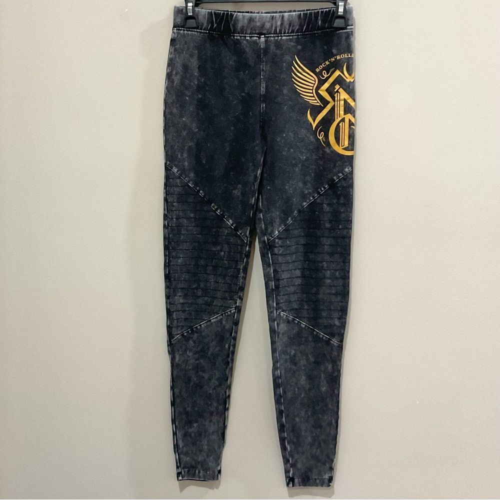 Rock N' Roller Coaster Leggings Disney Parks Black Acid Washed Retro Sz XS New